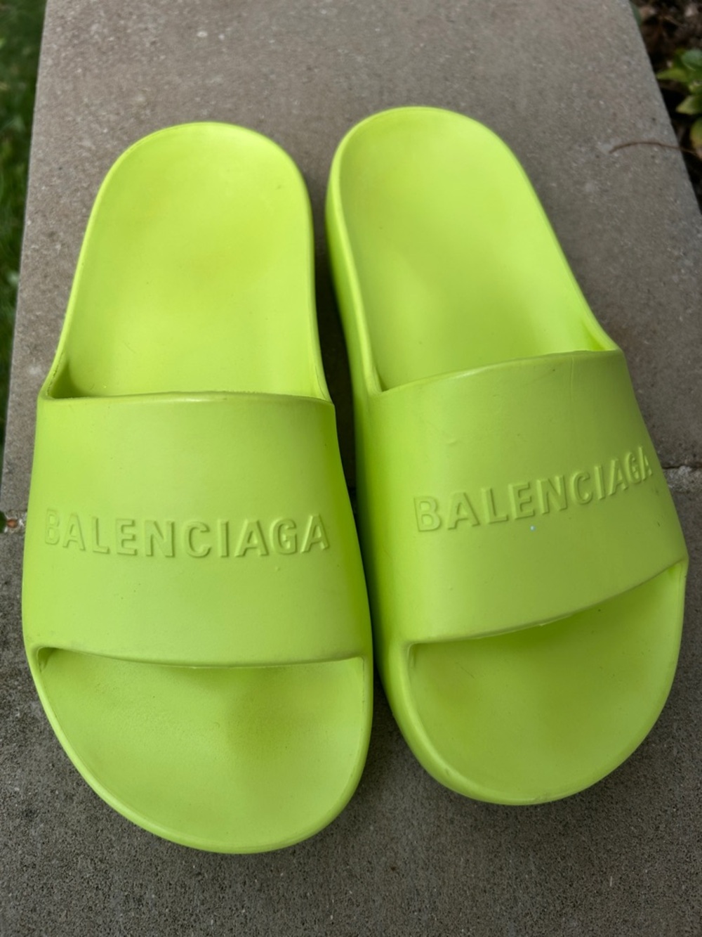 Balenciaga Kids Neon Lime Slide Sandals